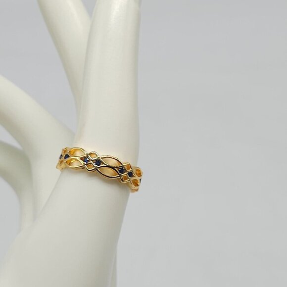 Gold Plated Celtic Infinity Knot Ring With Blue Gemstone Accents Size 7 - Picture 3 of 4